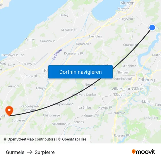 Gurmels to Surpierre map