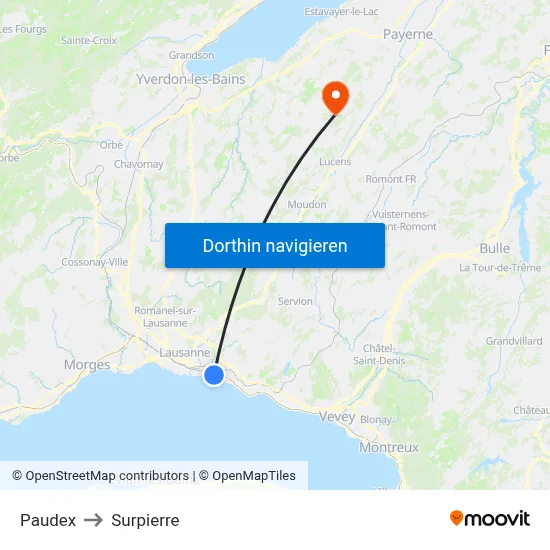 Paudex to Surpierre map