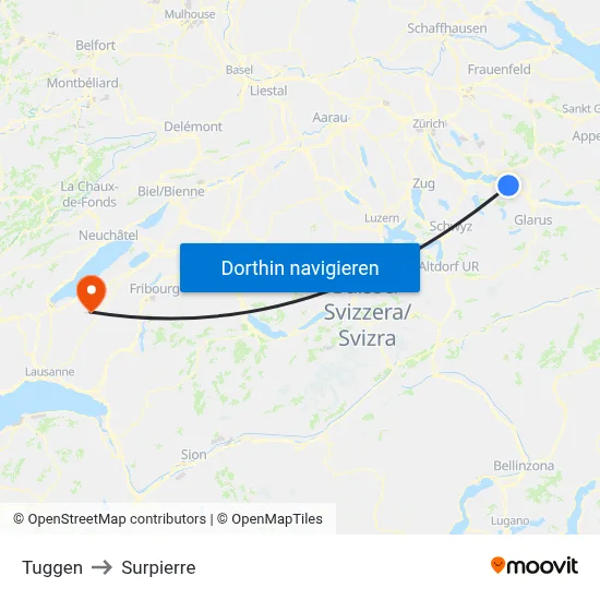 Tuggen to Surpierre map