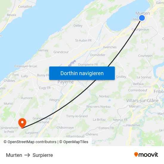 Murten to Surpierre map