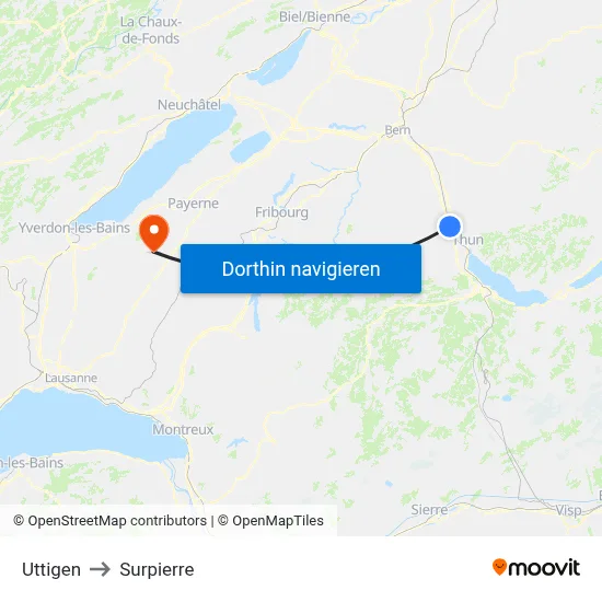 Uttigen to Surpierre map