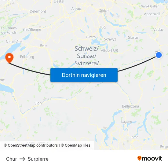 Chur to Surpierre map