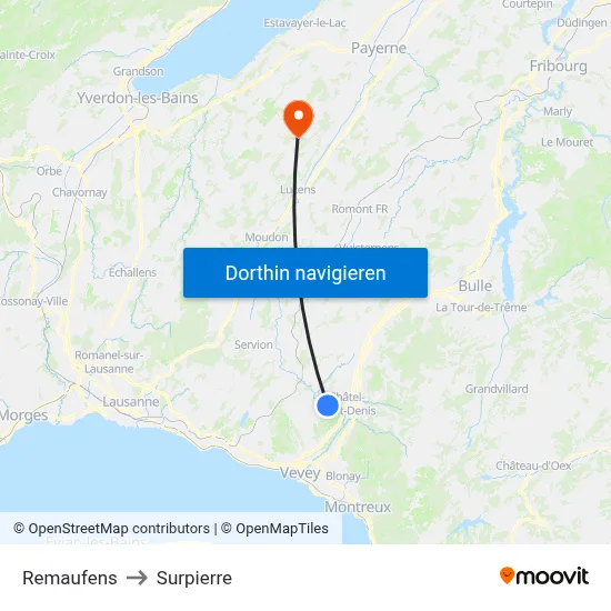 Remaufens to Surpierre map