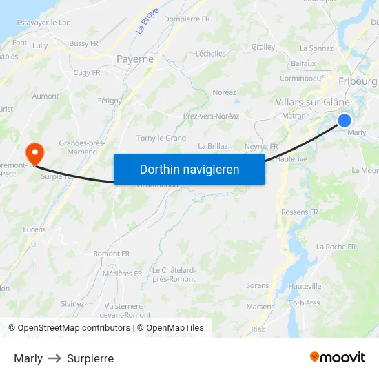 Marly to Surpierre map