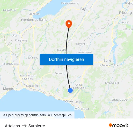 Attalens to Surpierre map