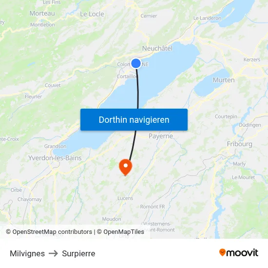 Milvignes to Surpierre map