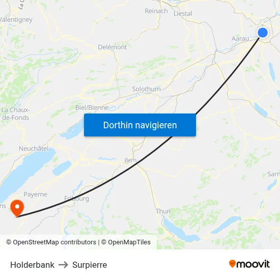 Holderbank to Surpierre map