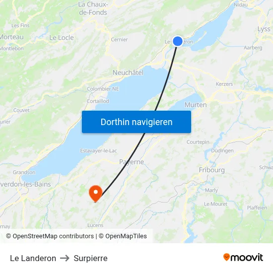 Le Landeron to Surpierre map