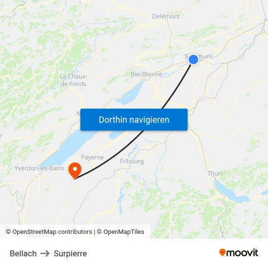 Bellach to Surpierre map