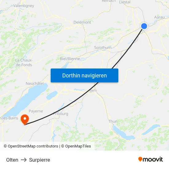 Olten to Surpierre map