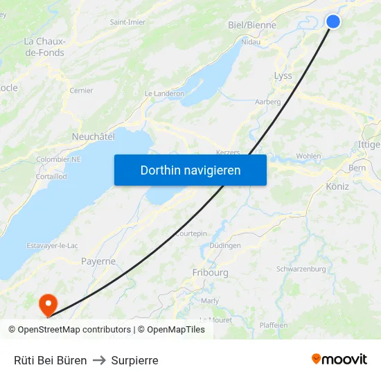 Rüti Bei Büren to Surpierre map