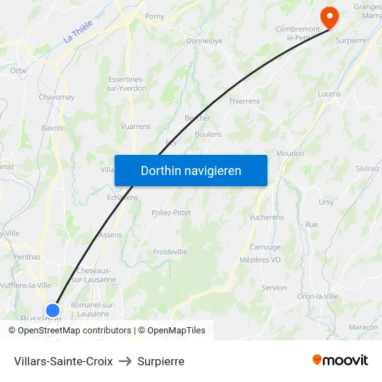 Villars-Sainte-Croix to Surpierre map