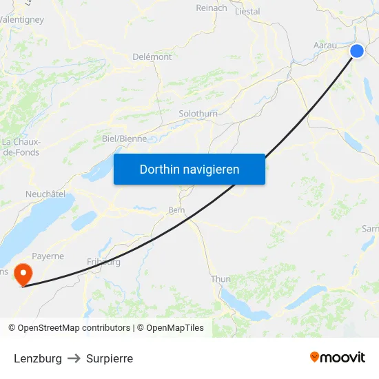 Lenzburg to Surpierre map