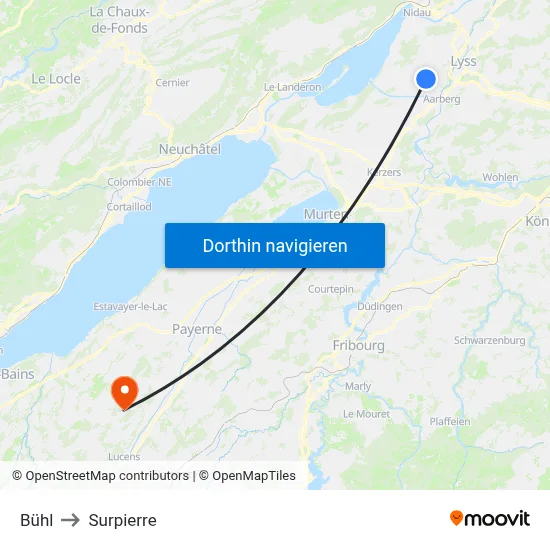 Bühl to Surpierre map
