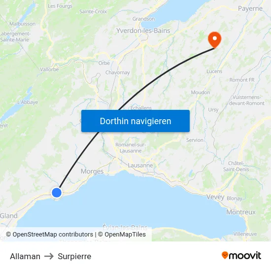 Allaman to Surpierre map