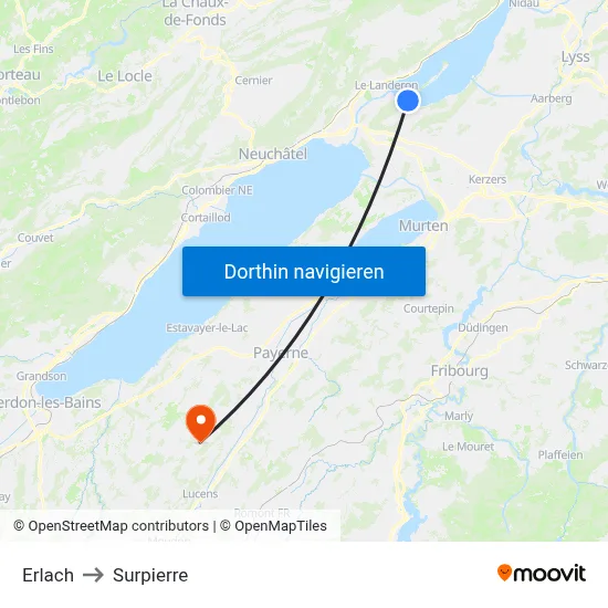 Erlach to Surpierre map