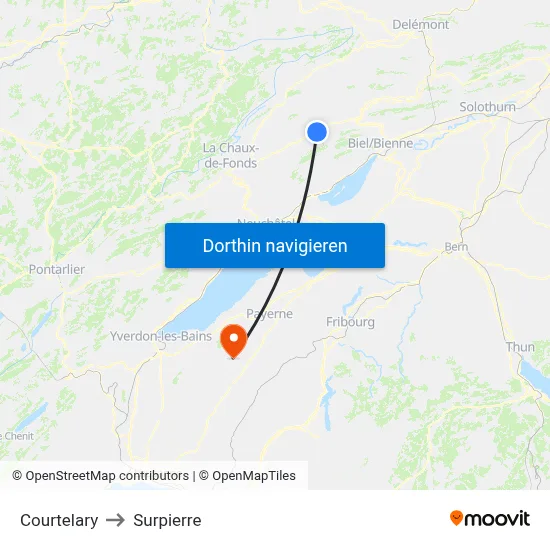 Courtelary to Surpierre map
