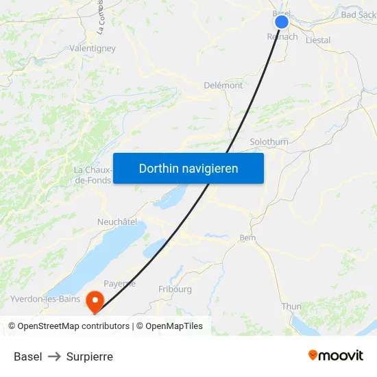 Basel to Surpierre map