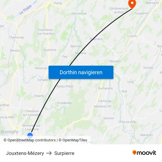Jouxtens-Mézery to Surpierre map
