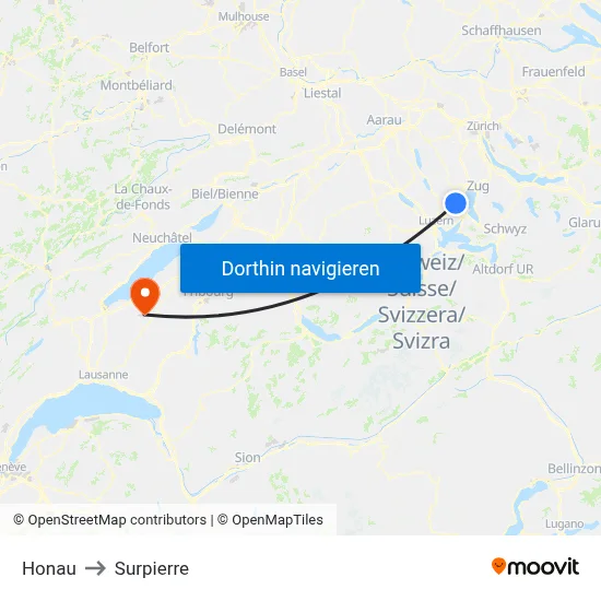 Honau to Surpierre map