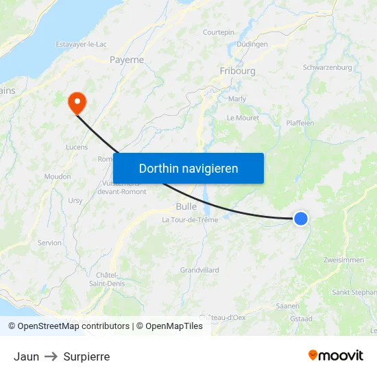 Jaun to Surpierre map