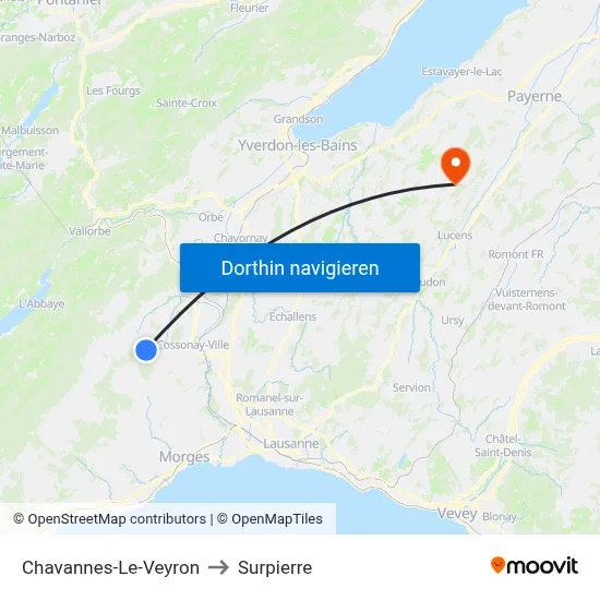 Chavannes-Le-Veyron to Surpierre map