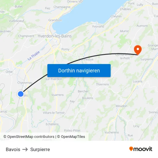 Bavois to Surpierre map