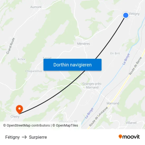 Fétigny to Surpierre map