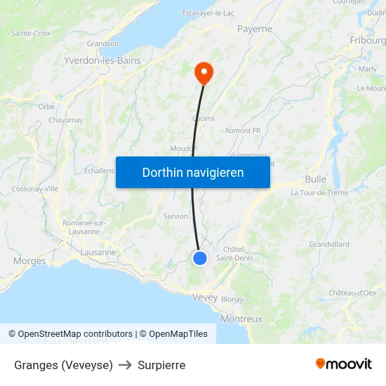 Granges (Veveyse) to Surpierre map