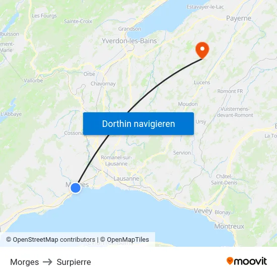 Morges to Surpierre map
