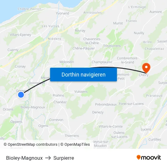 Bioley-Magnoux to Surpierre map