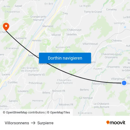 Villorsonnens to Surpierre map