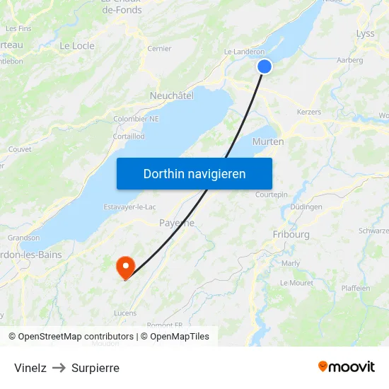 Vinelz to Surpierre map