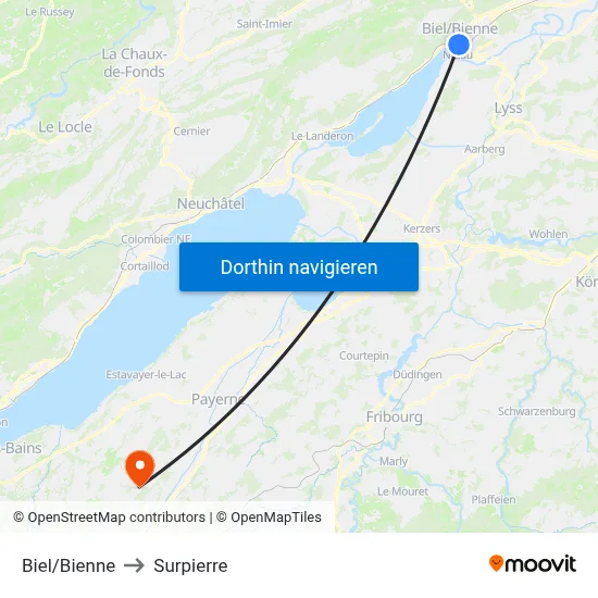 Biel/Bienne to Surpierre map