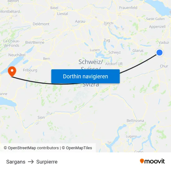 Sargans to Surpierre map