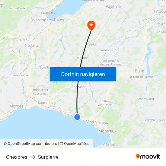 Chexbres to Surpierre map