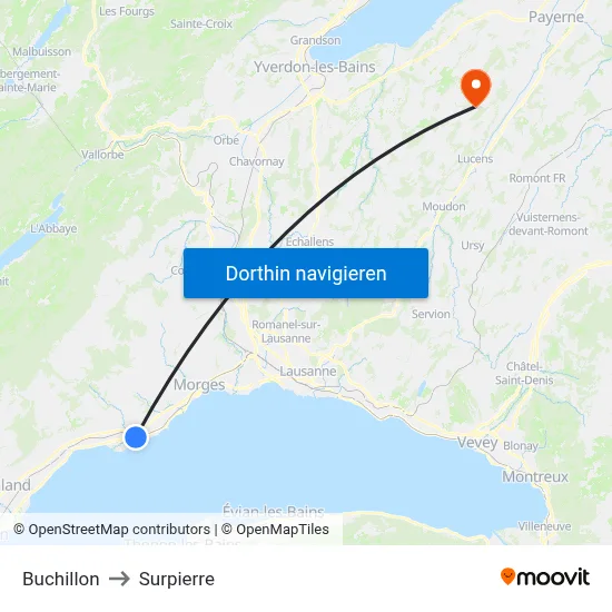 Buchillon to Surpierre map