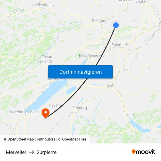 Mervelier to Surpierre map