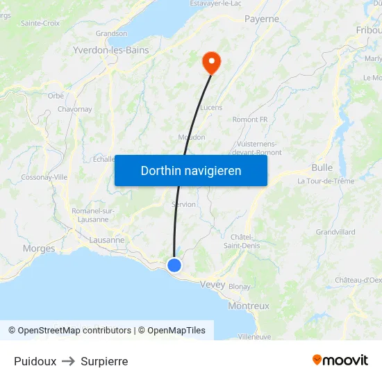 Puidoux to Surpierre map