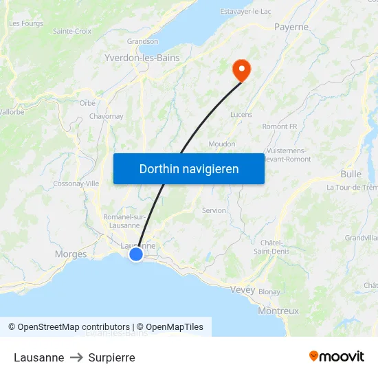 Lausanne to Surpierre map