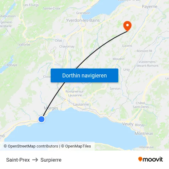 Saint-Prex to Surpierre map