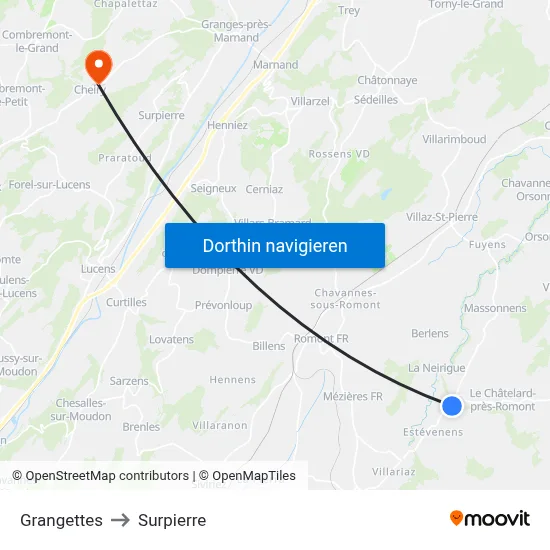 Grangettes to Surpierre map