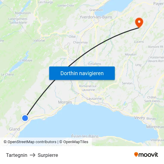 Tartegnin to Surpierre map