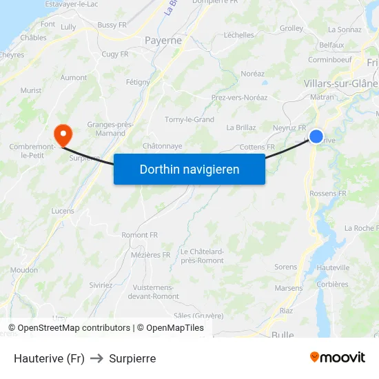 Hauterive (Fr) to Surpierre map