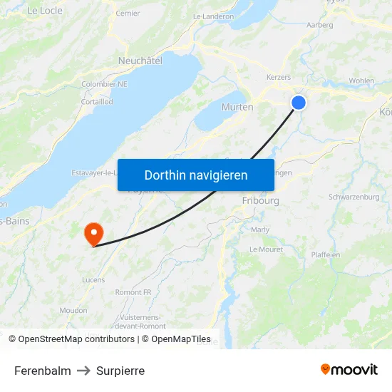 Ferenbalm to Surpierre map