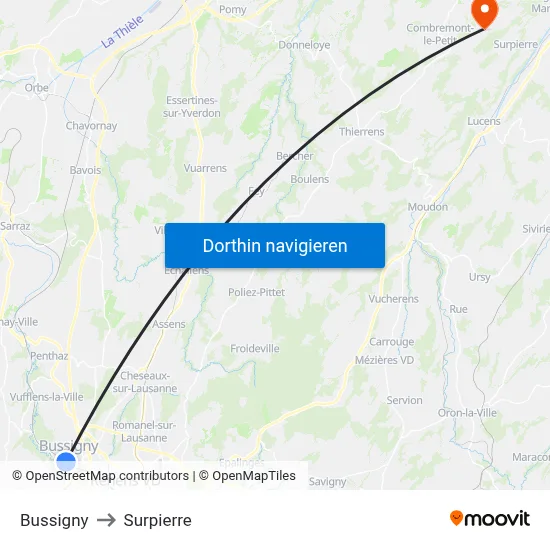Bussigny to Surpierre map