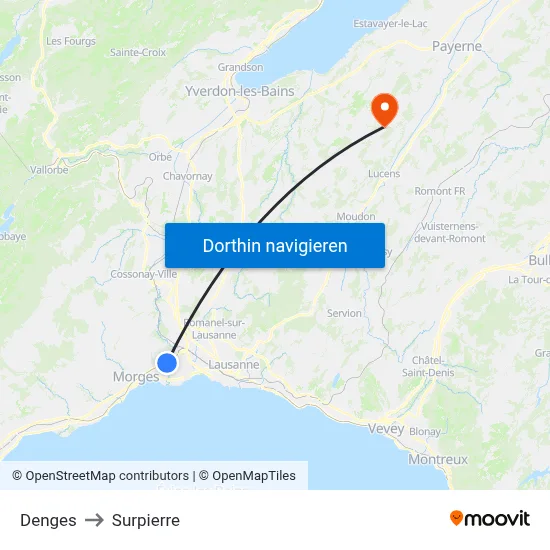 Denges to Surpierre map