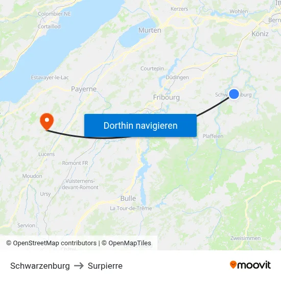 Schwarzenburg to Surpierre map