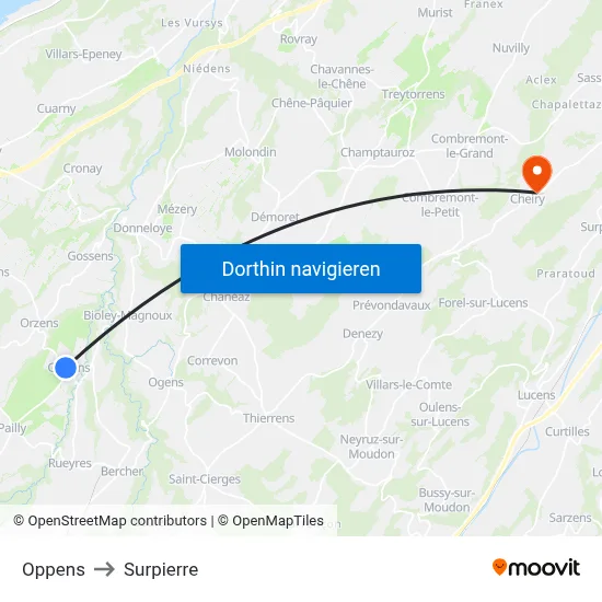 Oppens to Surpierre map