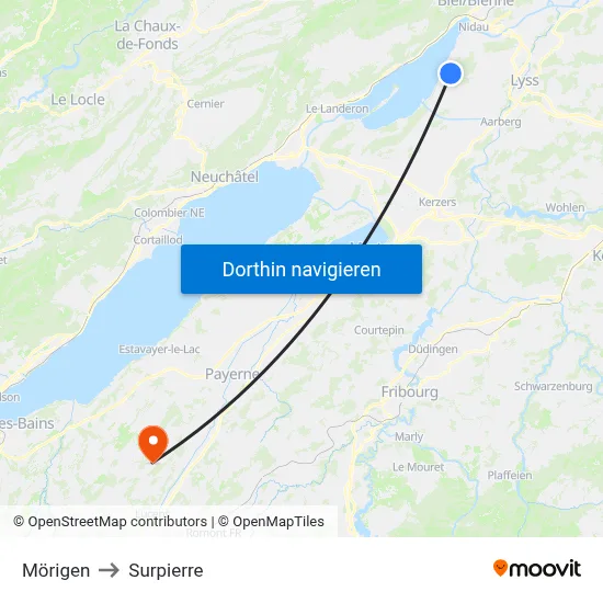 Mörigen to Surpierre map